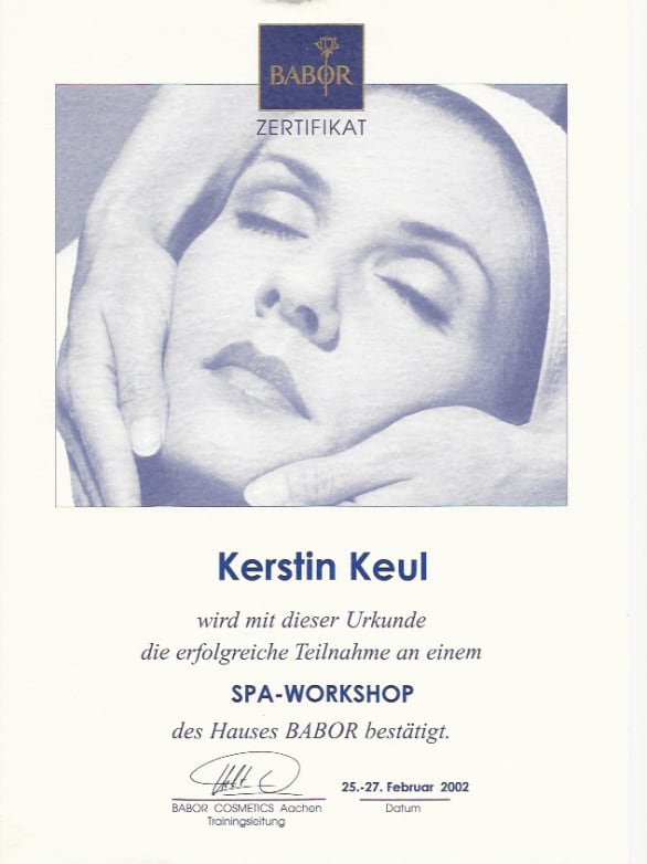 BABOR Zertifikat SPA-Workshop für Kerstin Keul